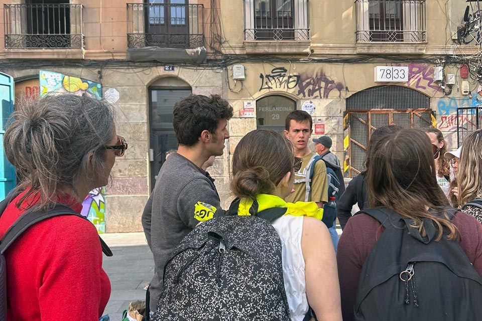 group of students around Raval district