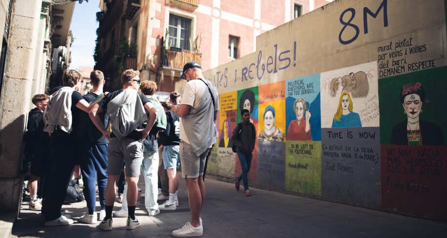 Students participating at the activity offer by an educational tour operator in Barcelona